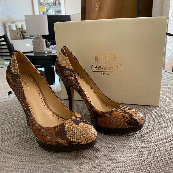 COACH Buffy Python Leather Platform Heels - Picture 1 of 8